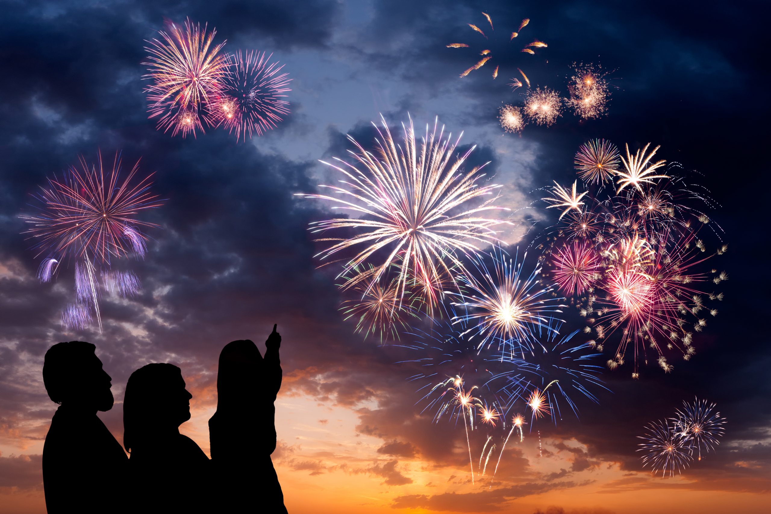 Family enjoying fireworks