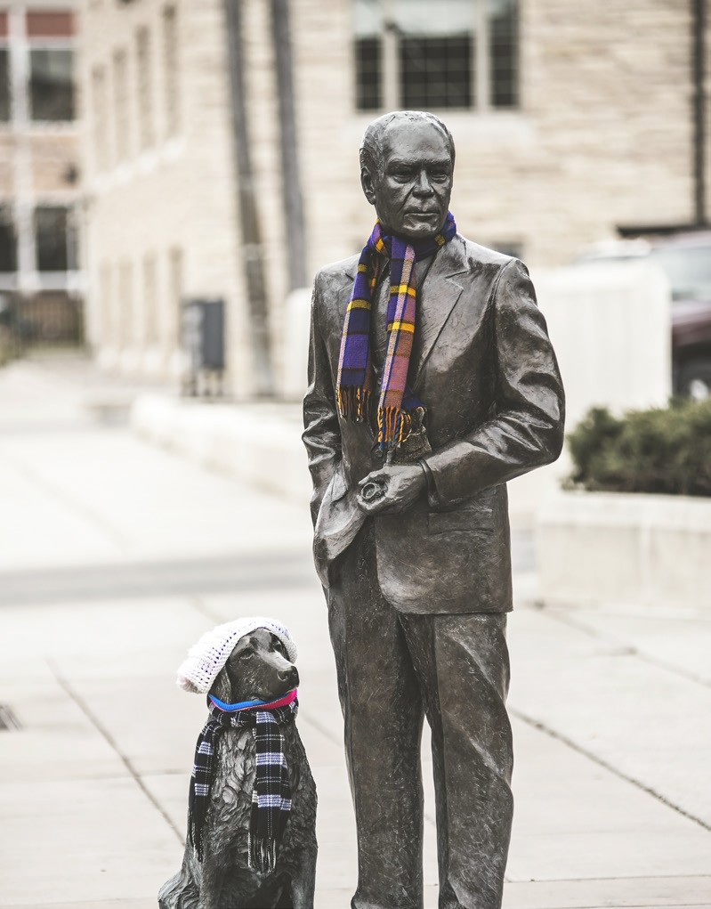 A downtown Rapid City presidential statue dressed in donated winter clothing.